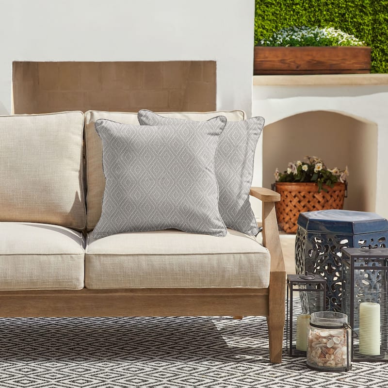 Sorra Home Sunbrella Outdoor Corded Pillow Set of 2 - 16 in H x 16 in W x 6 in D - Retain Oyster