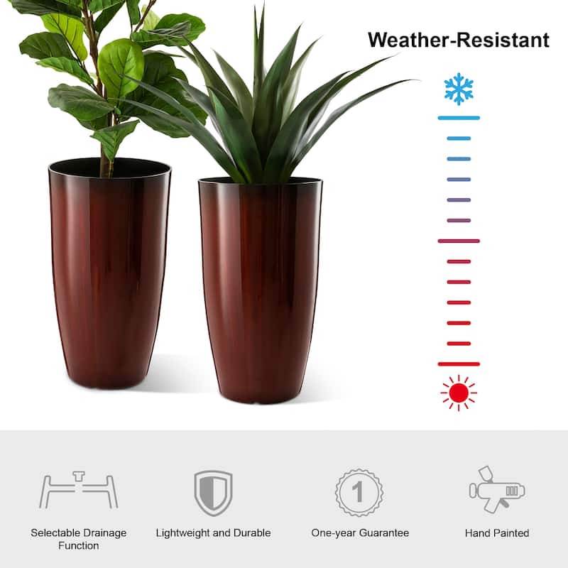 Glitzhome 23.5"H Set of 2 Oversized Gradient Blue Green Red Planter Tall Plastic Flower Pot