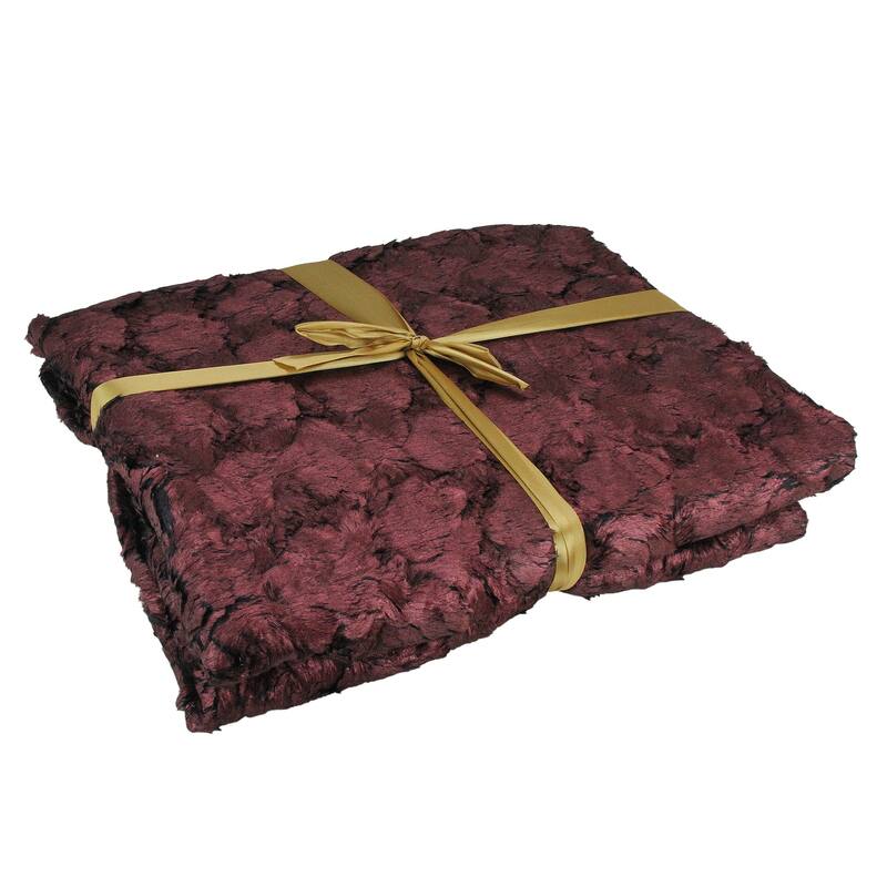 Burgundy and Black Plush and Velvety Faux Fur Throw Blanket 50" x 60"