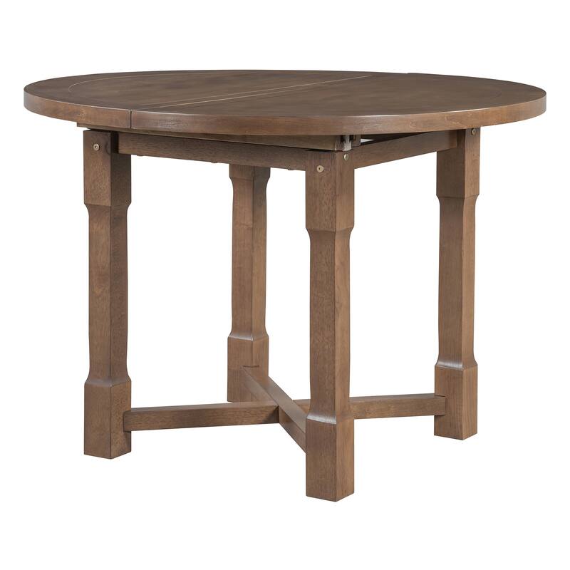 5-Piece Extendable Dining Table Set for 4, Round Dining Table for 4 with Upholstered Chairs, Farmhouse Kitchen Table Set