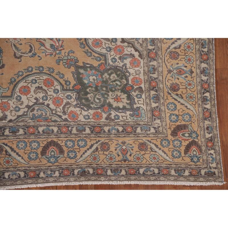 Hand Knotted Oriental 100% Wool Carpet Traditional Floral Peach Mashad Area Rug - 12' 7'' X 8' 10''