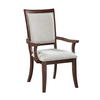 Jenie Armchair Set of 2, Dark Walnut Inlay Cherry Wood, Beige Fabric