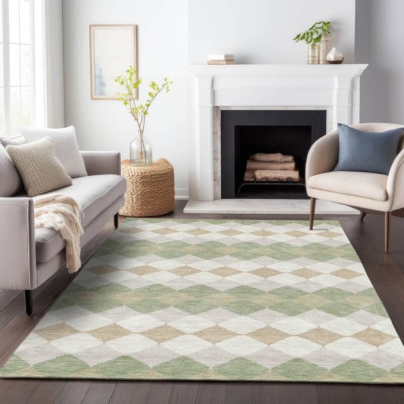 Machine Washable Indoor/ Outdoor Modern Mosaic Chantille Rug