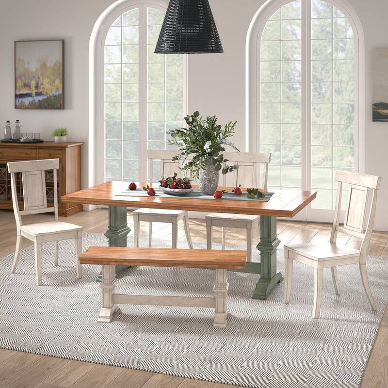 Ronda 78.7" Rectangular Solid Wood Top Dining Set with Panel Back Chairs