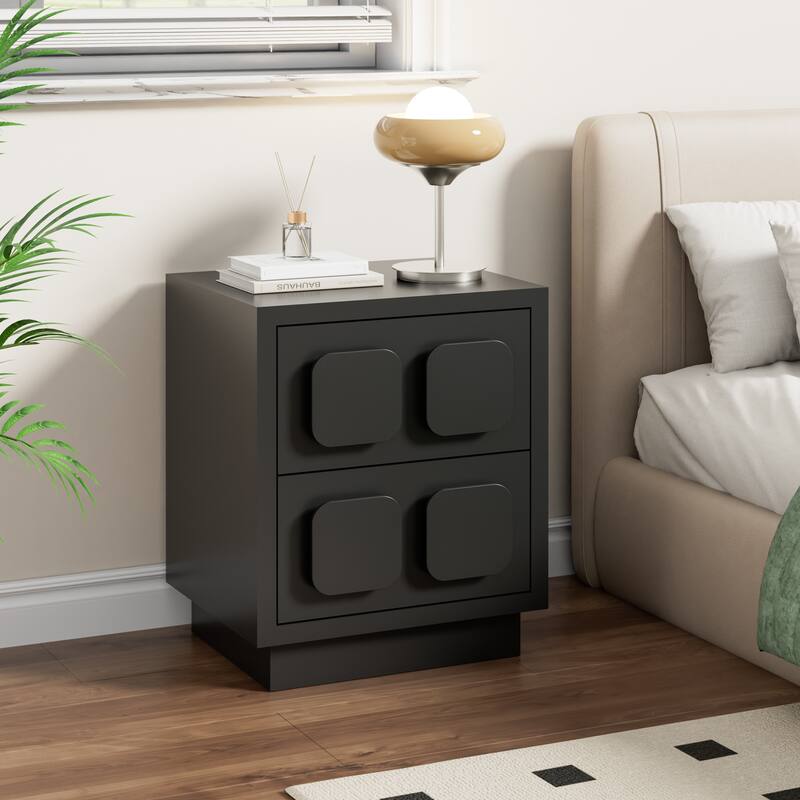 2 Drawers Nightstand Accent End Table Bedside Table - Black