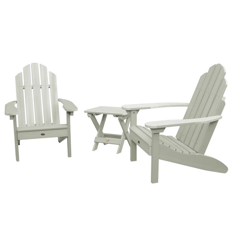 3 Piece Set Outdoor Adirondack Chairs and Folding Side Table - Eucalyptus