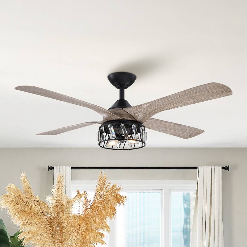 52" Industrial Black 4-Blade AC Motor Ceiling Fan with Light and Remote