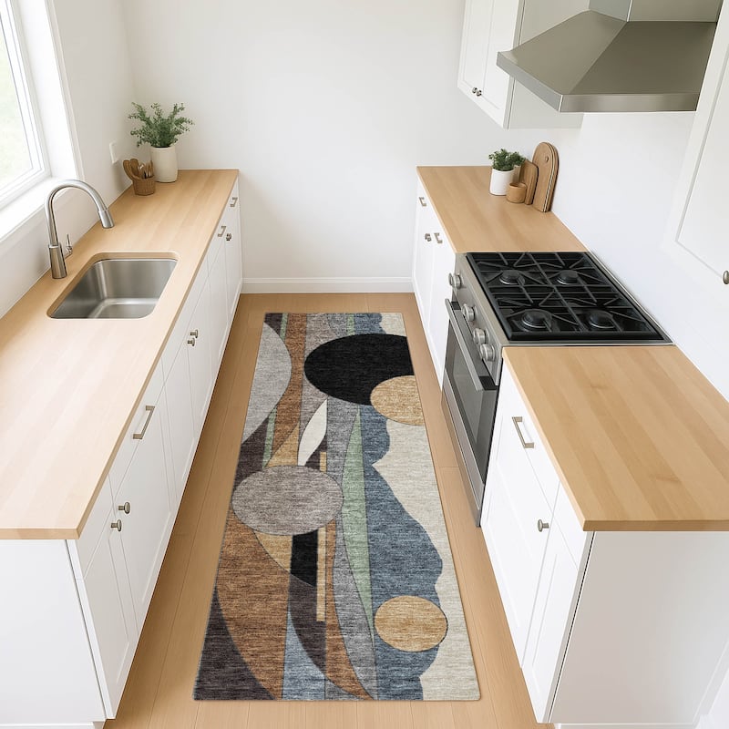 Machine Washable Indoor/ Outdoor Contemporary Retro Chantille Rug