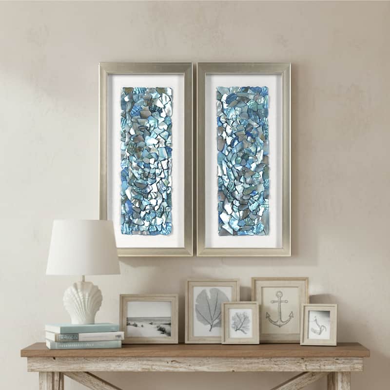 American Art Decor 2-Piece Coastal Seashell & Sea Glass Shadowbox Framed Wall Art Set