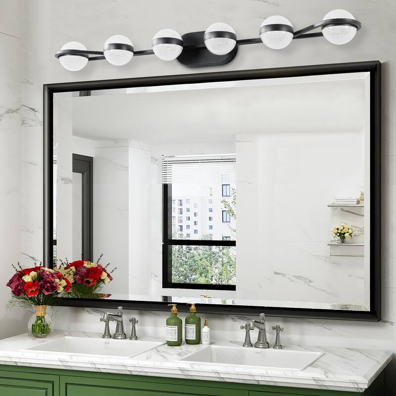 43" LED Bathroom Vanity Light with Crystal Sand Acrylic Shades, 6-Light Wall Mounted Decorative Lighting Fixture