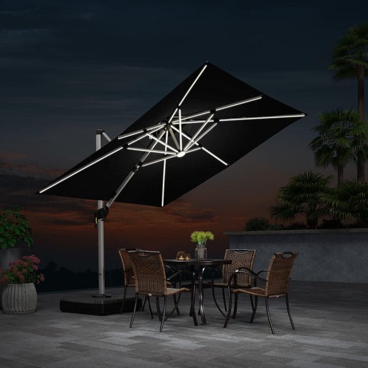 PURPLE LEAF 9/10/11 ft Square 09x12 ft Rectangle Double Top LED Patio Cantilever Umbrella with Base
