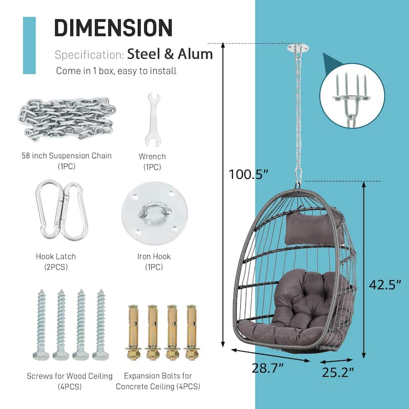 Outdoor/Indoor Wicker Hanging Chair (No Stand)