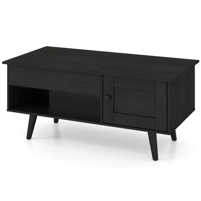 Open Shelf Coffee Table with Lift-Top Workstation and Hidden Storage Cabinet for Living Room - 39.5" x 19.5" x 18" (L x W x H)