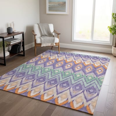 Machine Washable Indoor/ Outdoor Chantille Geometric Boho Rug