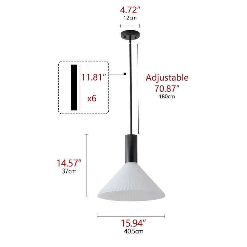 Black Metal Pendant Light Frosted White Glass Shade Modern Hanging Ceiling Fixture - N/A