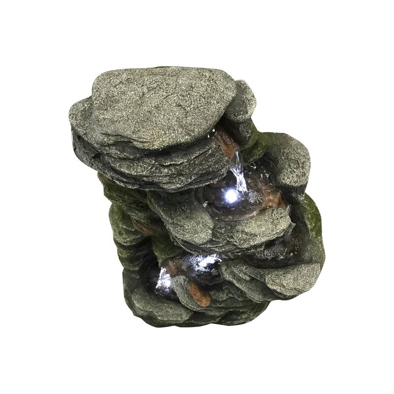 LED Lighted Multi Level Stone Garden Water Fountain- 24.2"
