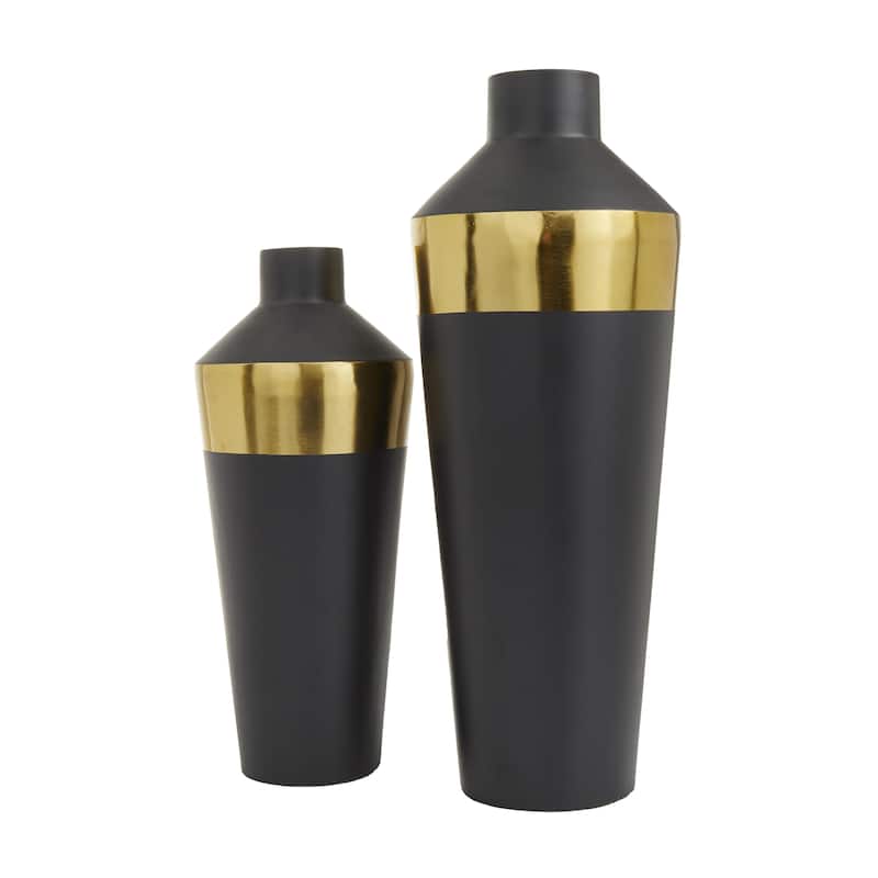 Metal Decorative Vase with Gold Band - Set of 2 Black or White - Roche River Decor