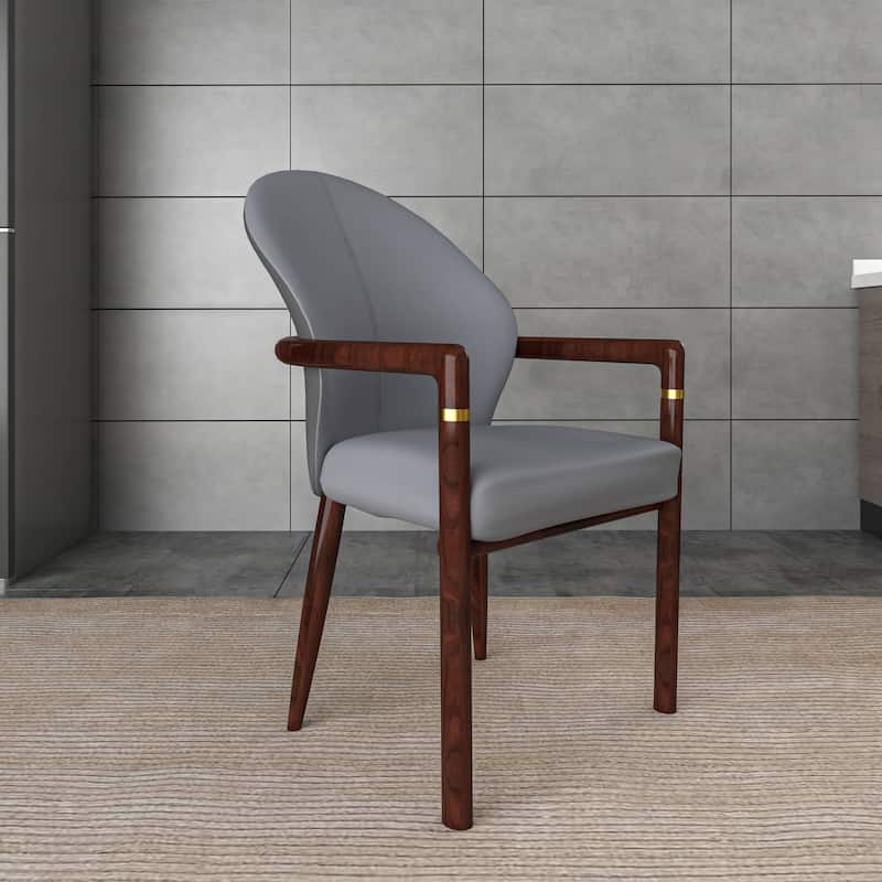 LeisureMod Set of 2 Modern Leather/Velvet Dining Chair - Elegant Armchair with Gold Accents for Home Office & Kitchen