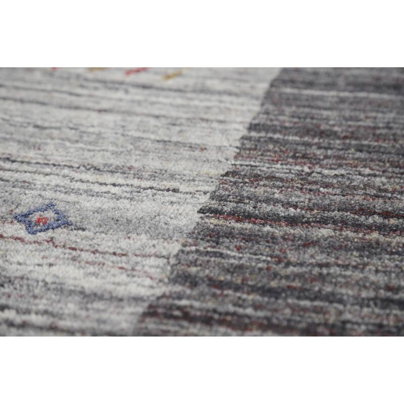 Hand Knotted Oriental 100% Wool Carpet Tribal Tribal Greys & Charcoal Gabbeh Area Rug - 7' 7'' X 5' 6''