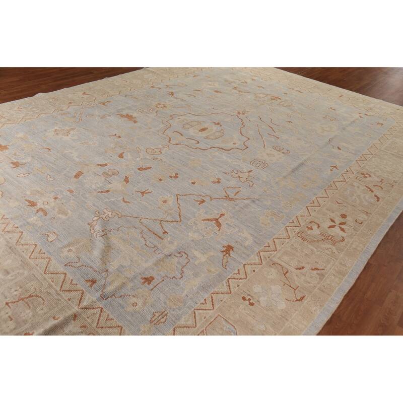 Vegetable Dye Oushak Turkish Large Rug Hand-Knotted Floral Wool Carpet - 9'11"x 14'0"
