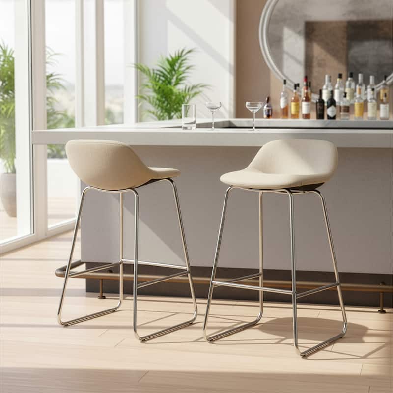 Set of 2 Agalia Modern Fabric Chrome Frame Low Back Bar Stool