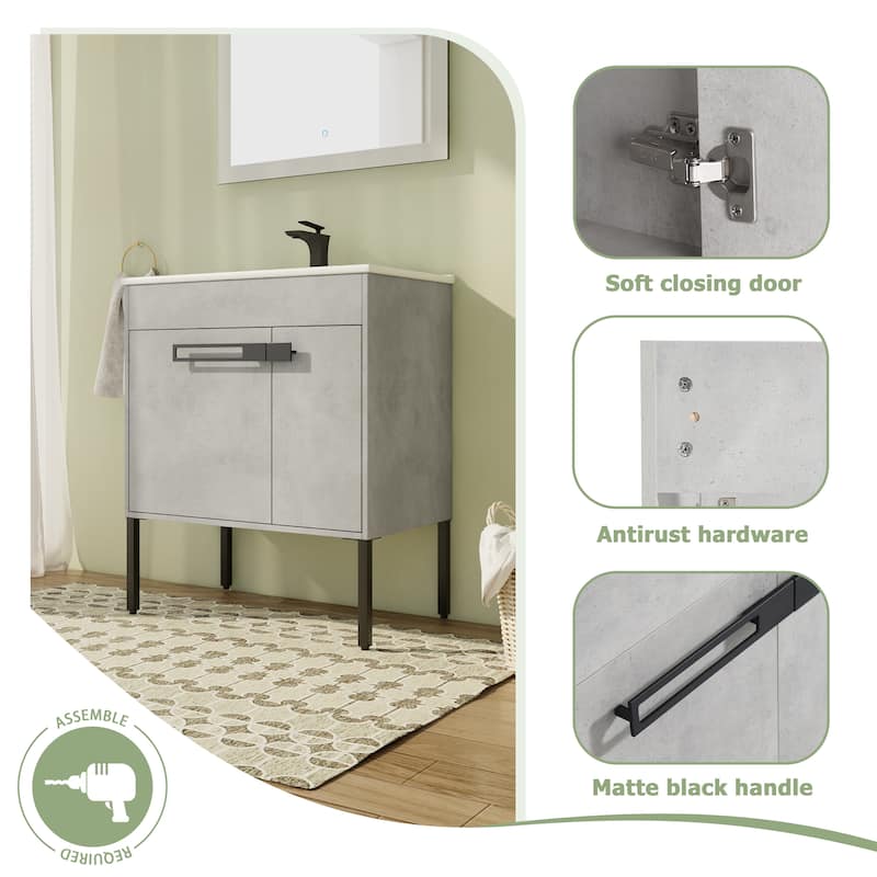 30" FreeStanding Bathroom Vanity with Sink, Floor Stand Bathroom Vanity with Soft Close Door and Adjustable shelf