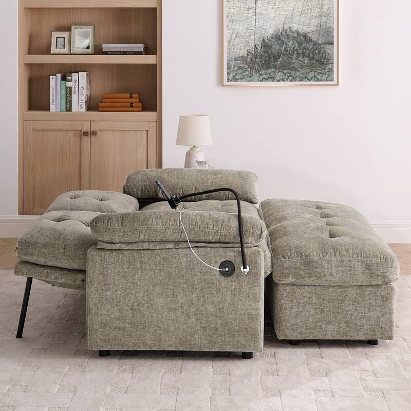 Double Recliner Chair with Adjustable Backrest, Storage Ottoman, USB Port & Phone Stand