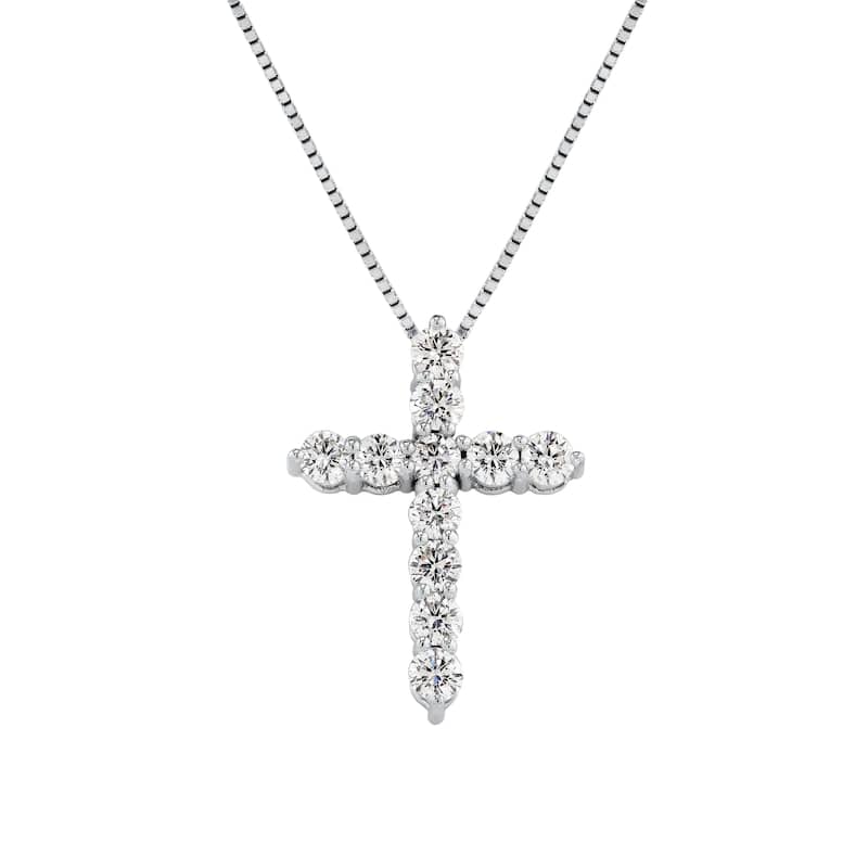 Auriya 14k Gold Round Diamond Cross Necklace 1CTW (H-I, I1-I2) - White