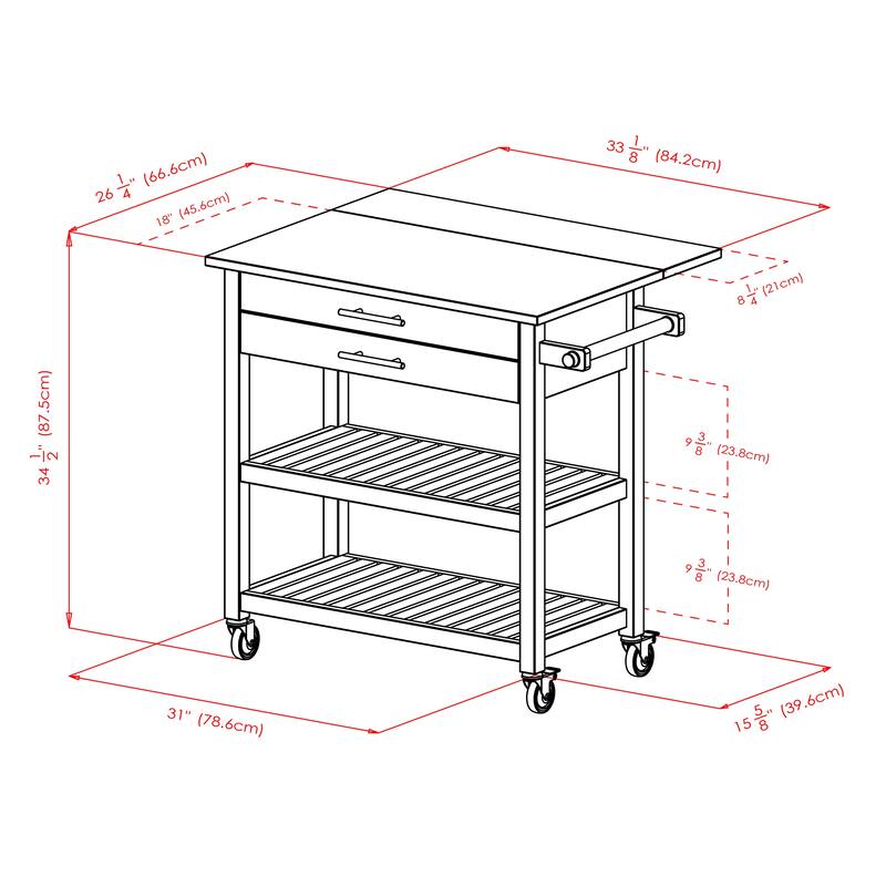 Langdon Kitchen Cart, Drop Leaf, Cappuccino and Natural - 36.57 x 26.42 x 34.45 inches