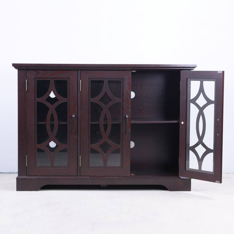 Spacious size sideboard 3 clear tempered glass doors buffet with adjustable shelf, storage cabinet for dinning room