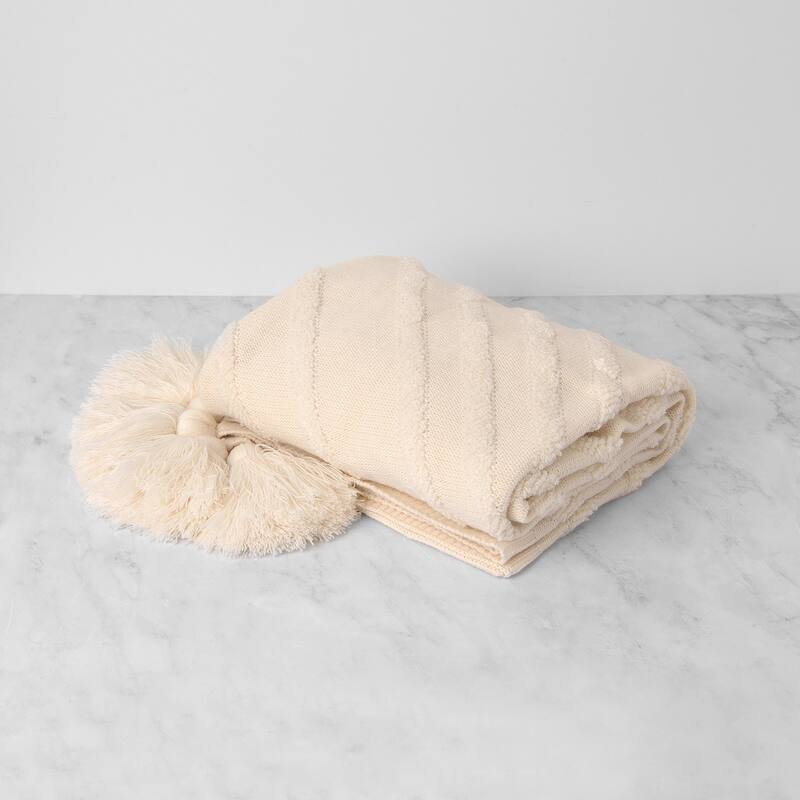 Aurora Home Solid Color Raised Diagonal Pattern Tassel Throw