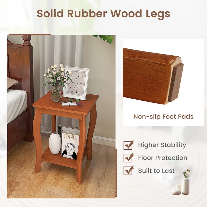 Gymax 2-Tier Square End Table Set of 2 Narrow Sofa Side Nightstand w/