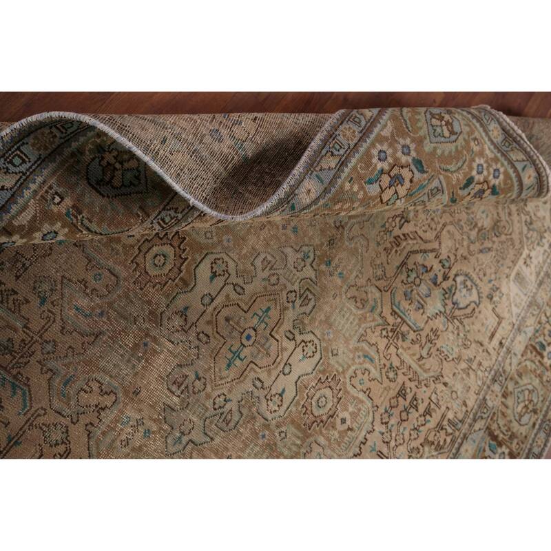 Distressed Tabriz Vintage Persian Rug Hand-Knotted Peach Wool Carpet - 6'7" x 9'8"