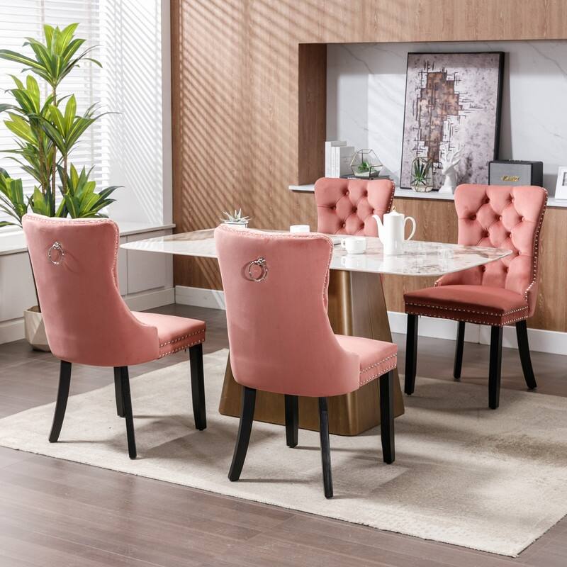 Tufted Velvet Dining Chairs with Nailhead Trim (Set of 2)