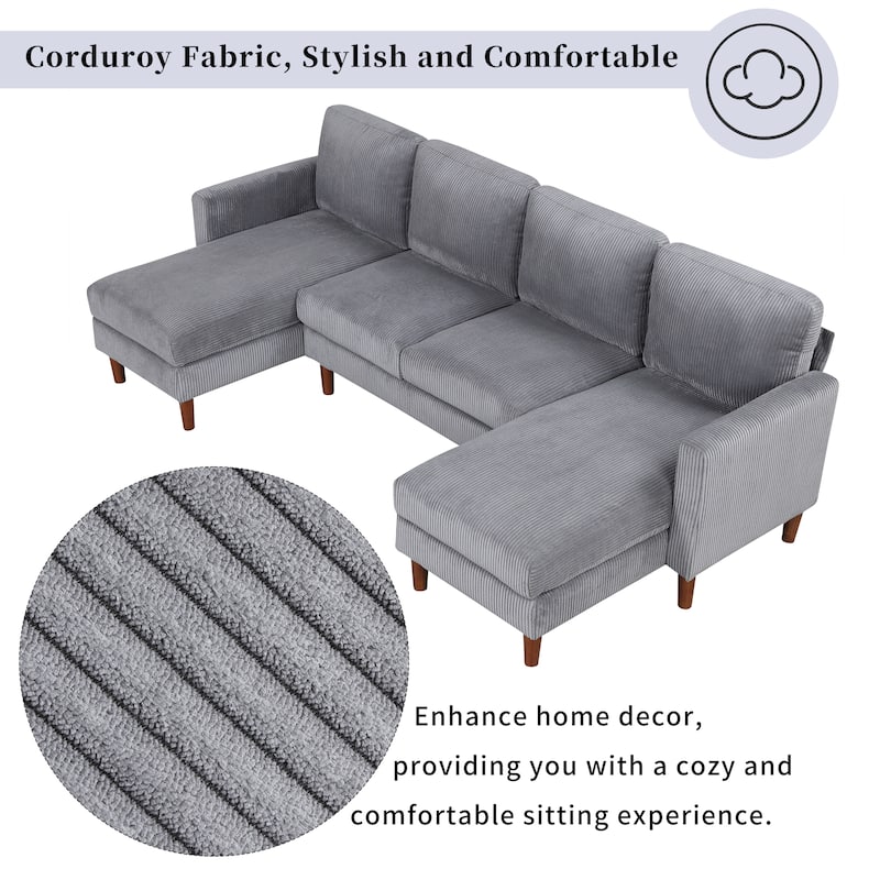 103" Polyester U-Shaped Sectional Sofa with Wood Legs