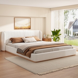 Christopher Knight Home - Aurelius Boucle Upholstered Bed Frame with Solid Rubberwood Base and Wingback Headboard