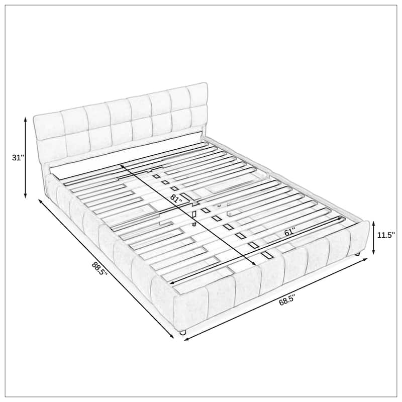 Queen Size Upholstered Bed with headboard and solid bed frame