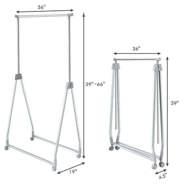 Folding Extendable Metal Garment Rack Clothes Hanging Rod with Lockable ...
