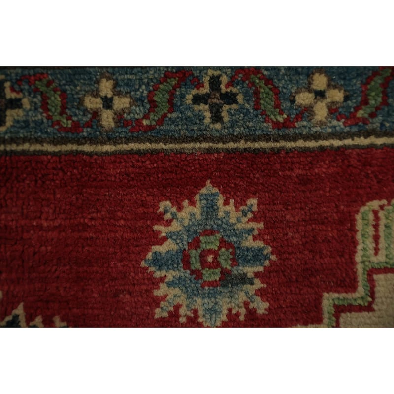Hand Knotted Oriental 100% Wool Carpet Traditional Geometric Red Kazak Area Rug - 6' 11'' X 5' 2''
