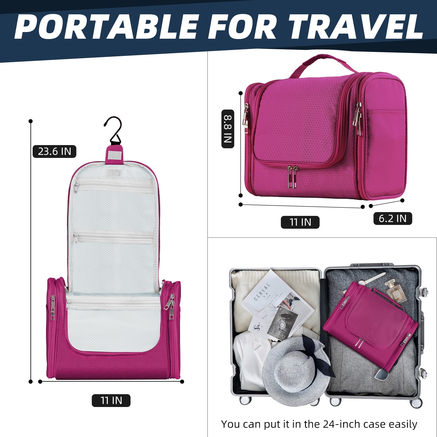 11 inch travel bag toiletry for Women Hanging Travel Toiletry Organizer for Full-sized Toiletries Portable Water-resistant Travel Bag with Hanging Hook and 4 Compartments for Travel Essentials and Cosmetics : Beauty & Personal this bag will accompany you on countless journeys Travel Toiletry Bag, Large Capacity,