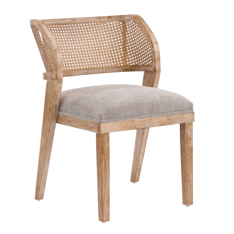 Christopher Knight Home - Upholstered Rattan Back Dining Chair with Curved Wood Frame & Cushioned Seat - 20.87"W