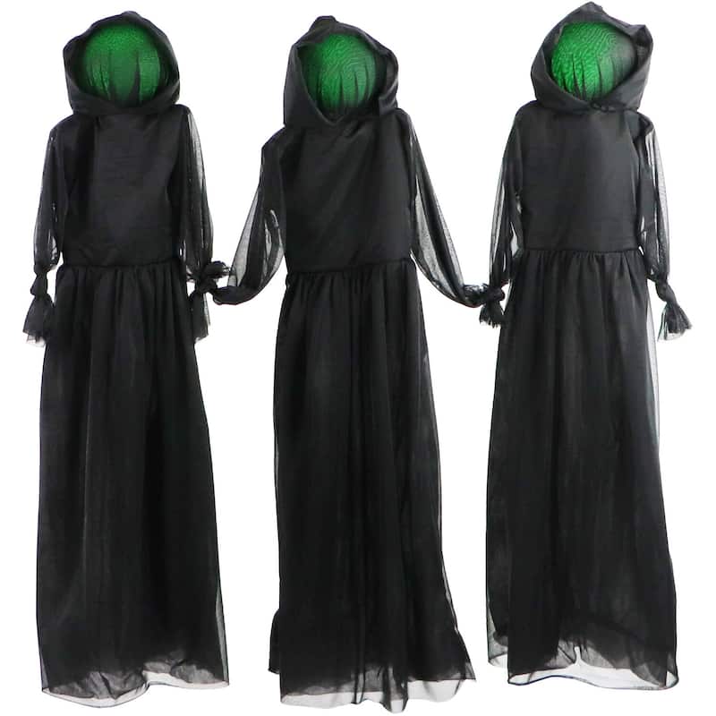 Haunted Hill Farm Trio of Darkness with Glowing Heads and Removable Yard Stakes for Hanging Halloween Decoration