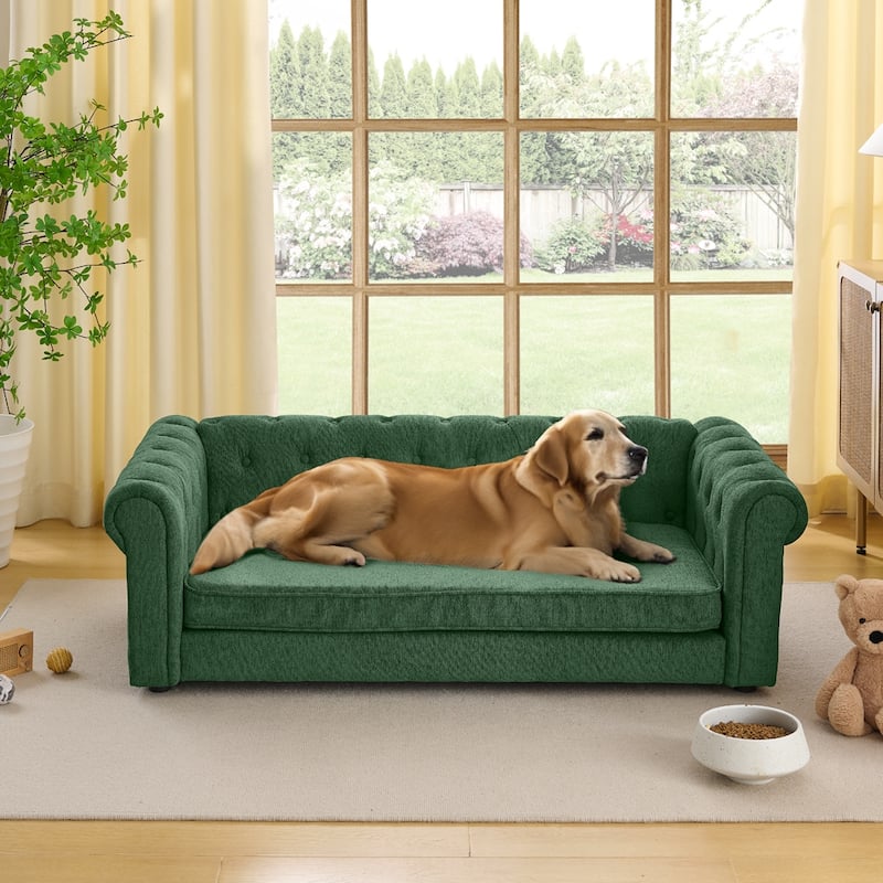 Elegant Rectangular Pet Sofa Bed for Dogs Up to 130lbs - Olive Green