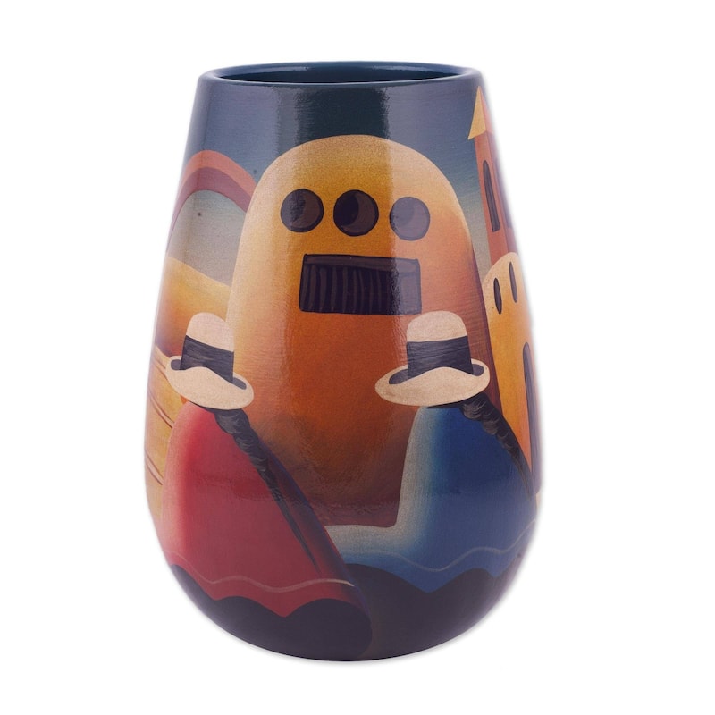 Handmade Convent Girl Multi-Color Ceramic Vase (Peru)