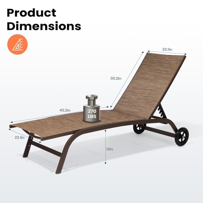 Pellebant 2PCS Outdoor Adjustable Chaise Lounge Chair with Wheels - N/A