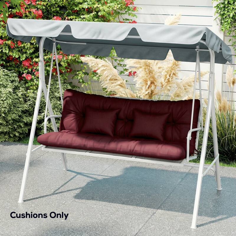 Outsunny Tufted Bench Cushions & Throw Pillows, 4 Piece, Indoor/Outdoor Replacement Bench Seat Pad, Back Cushion & 2 Pillows