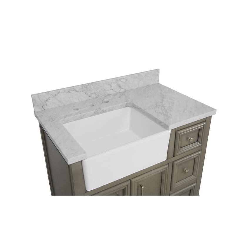 KitchenBathCollection Zelda 36" Farmhouse Bathroom Vanity with Carrara Marble Top