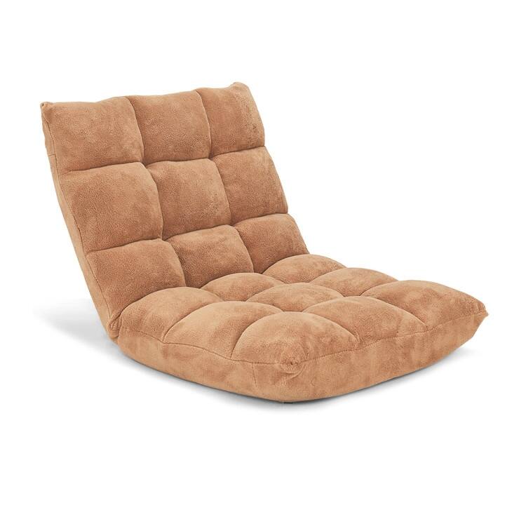 Coral Velvet Adjustable Floor Chair with 14-Position Backrest and Folding Design - 41.5" x 22.5" x 6" (L x W x H) - Beige