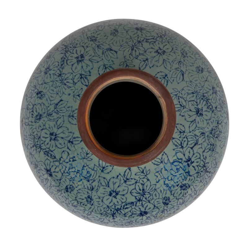 Decorative Terra-cotta Vase with Transferware Pattern