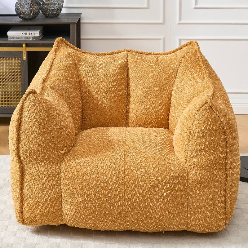 Modern Chenille Single Bean Bag Chair Square Lazy Sofa with Armrests for Living Room Bedroom Lounge - Yellow